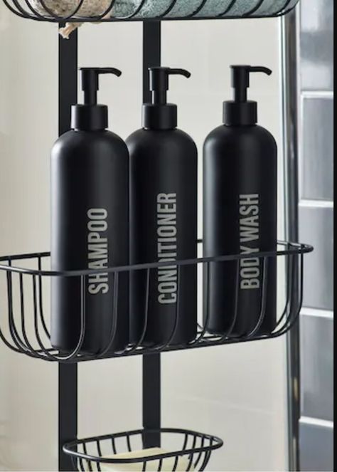 Dorm Room Bathroom Decor, Refillable Shampoo Bottles, Room Redecorating, Matte Black Bathroom Accessories, Dining Room Colour Schemes, Black Shampoo, Clean Kitchen Cabinets, Black Stuff, Bathroom Stuff