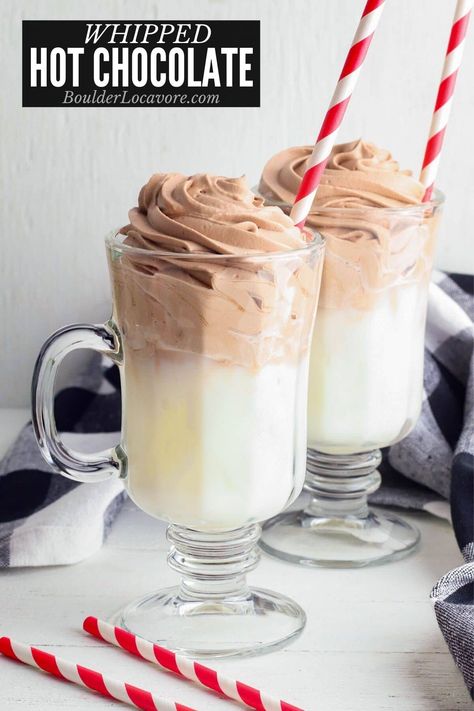 Whipped Hot Cocoa, Whipped Hot Chocolate Recipe, Hot Cocoa Dip, Cocoa Dip, Whipped Hot Chocolate, Trending Desserts, Iced Hot Chocolate, Frozen Hot Chocolate, Hot Chocolate Coffee