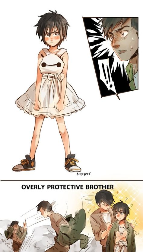 Baymax dress Overprotective Brother, Tadashi X Hiro, Big Hero 6 Comic, Protective Brother, A More, Hiro Big Hero 6, Futurisme Retro, Hiro Hamada, Cartoon As Anime