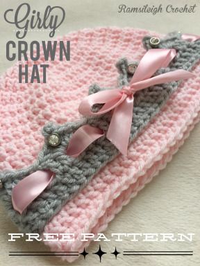 Girly Crown Hat free crochet pattern Pola Topi, Crochet Crown, Crochet Pig, Crochet Baby Hat Patterns, Crocheted Hat, Baby Hat Patterns, Bonnet Crochet, Crown Hat, Broad Shoulders