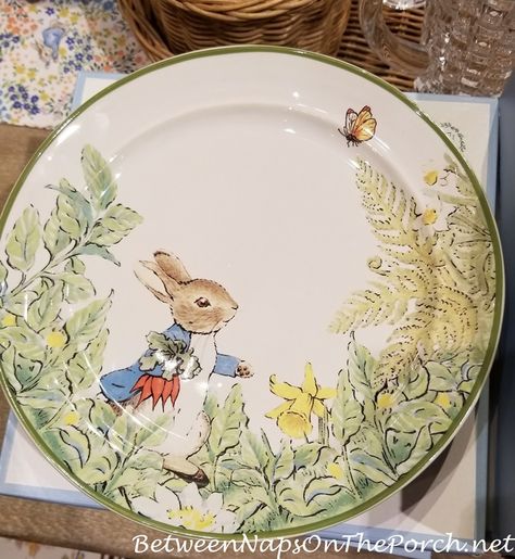 Beautiful Spring-Easter Dinnerware & My Last Trip Before The Stores All Closed Peter Rabbit Plates, Easter Table Settings Simple, Table Settings Simple, 222 Fifth Dinnerware, Easter Party Table, Easter Dinnerware, Easter Tableware, Corelle Dishes, Rabbit Plate