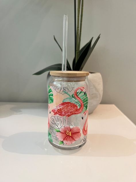 Cute Pink Flamingo Monstera Hibiscus Glass Coffee Cup With - Etsy Cup Plant, New Rochelle, Glass Coffee Cups, Iced Coffee Cup, Plant Lover Gift, Glass Straws, Cute Cups, Plant Mom, Plant Gifts