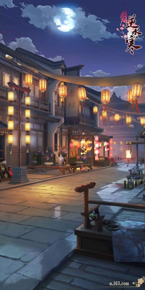 Palace Wallpaper, Traditional Chinese House, Fantasy Place, Town Drawing, Chinese Places, Landscape Aesthetic, Japanese Town, Chinese Wallpaper, Anime Places