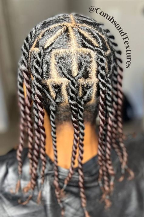 Natural hair style. Rope twist.Two strand twist creating a faux loc style. Black Men Hair, Two Strand Twist Hairstyles, Invisible Locs, Hairstyles For Black Men, Mens Twists Hairstyles, Creative Haircuts, Rope Braided Hairstyle, Hair Twists Black, Natural Hair Men