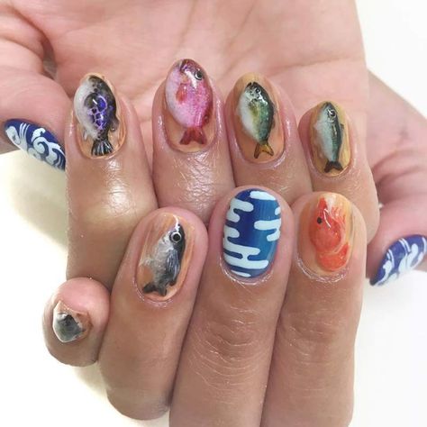 Fish Nail Art, Fish Nails, Cat Nail Art, Jelly Nail, Manicure Nail Designs, Trendy Nail Art Designs, Live Fish, Cat Nails, Trendy Nail Art