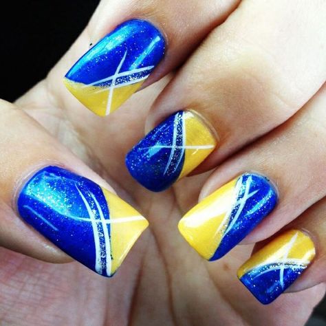 "And this is my twin sister, Brielle." Brielle is Prince Ben's twin … #random #Random #amreading #books #wattpad Blue And Yellow Nails, Nail Art Bleu, Football Nails, Blue Nail Art Designs, Yellow Nail Art, Yellow Nails Design, Yellow Nail, Gold Nail Art, Nails Fun