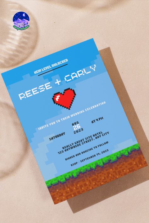 Level up for your wedding. Use this editable template to easily create a gamer themed invitation for your upcoming wedding events. Includes an editable QR code Gamer Wedding Invitations, Learning Diary, Video Game Wedding, Gamer Wedding, Game Wedding, Business Board, Retro Video, Etsy Wedding Invitations, Retro Video Games