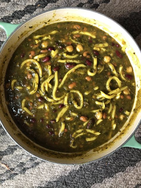 Ash-Reshteh (Persian Noodle Soup) Ash Reshteh, Persian Food Iranian Cuisine, Iranian Recipes, Iranian Cuisine, Persian Cuisine, Iranian Food, Soup Kitchen, People Food, Sour Cream And Onion