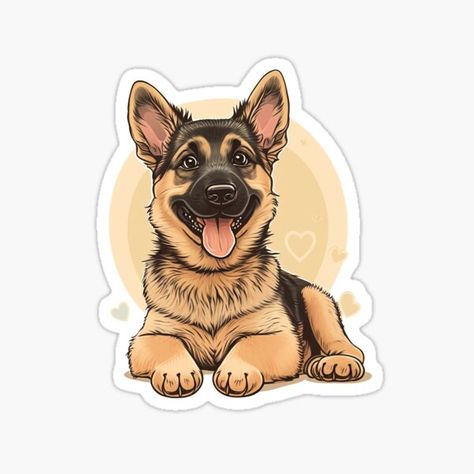 Such a gentle giant. this little guy will stick with you! German Shepherd Doodle, German Shepherd Cartoon Drawing, German Shepherd Illustration Cute, Dog Stickers Printable, The Dog Stickers, German Shepherd Stickers, Small Dog Tattoos, Dog Print Tattoo, Dog Illustrations