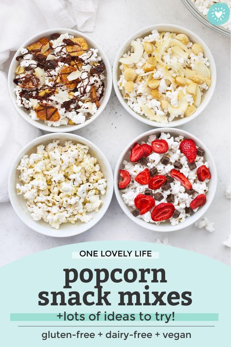 How to Make Homemade Microwave Popcorn + Fun Popcorn Snack Mixes to Make With It! Skip the chemicals & learn how easy it is to make your own microwave popcorn. Then, turn it into a fun snack mix with one of our yummy combinations! // Homemade Popcorn // Popcorn Snack Mix // Healthy Snack // Gluten-Free Snack #snack #afterschoolsnack #popcorn #snackmix Popcorn Trail Mix Recipes Healthy, Popcorn Combinations, Healthy Popcorn Mix, Snack Mix Healthy, Popcorn Snack Mix Recipes, Meal Prep Snacks Healthy, Popcorn Snacks Healthy, Popcorn Healthy, Healthy Snack Mix