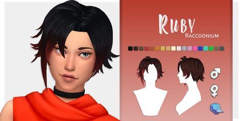 Ruby hair | Raccoonium on Patreon Sims 4 Cc Short Hair Female Maxis Match, Sims 4 Short Hair, Sims Folder, Ts4mm Cc, Sims 4 Cc Maxis, Sims 4 Cc Maxis Match, Ruby Hair, Mitsuki Naruto, Sims 4 Nails