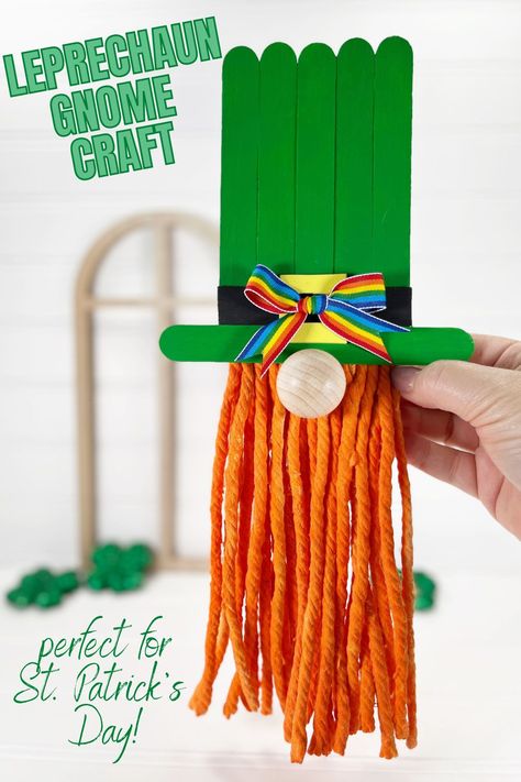 Leprechaun Craft Template, Leprechaun Crafts, Gnome Craft, Leprechaun Craft, St. Patrick's Day Diy, Wooden Craft Sticks, March Crafts, St Patricks Crafts, St Patricks Day Crafts For Kids