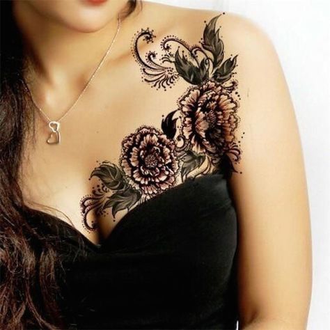 50 Gorgeous Flower Tattoo Designs For Women You Must See - EcstasyCoffee Mastectomy Tattoo, 16 Tattoo, Literary Tattoos, Chest Tattoos For Women, Lace Tattoo, Tattoo Designs For Girls, Girly Tattoos, Best Tattoo Designs, Pattern Tattoo