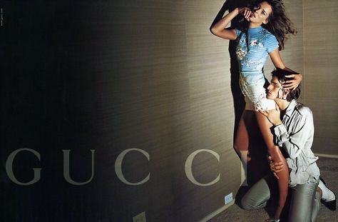 Carmen Kass for Gucci's Spring/Summer 2003 campaign, Photographed by Mario Testino Gucci Campaign, Tom Ford For Gucci, Embroidered Silk Dresses, Tom Ford Gucci, Mario Testino, Dress Images, Embroidered Silk, Tom Ford, Fashion Magazine