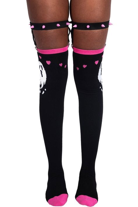 Ghosty & Hearts Garter Thigh High Socks Heart Garter, Silly Socks, Thigh High Socks, Garter Set, Cute Socks, Long Socks, Tube Socks, Knee Socks, Knee High Socks