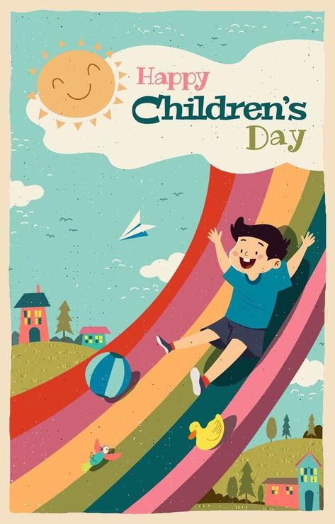 Children Playing Illustration, Slide Illustration, Hillsong Kids, Book Illustration Design, Happy Children's Day, Play School, School Communication, Children's Day, Kids Slide