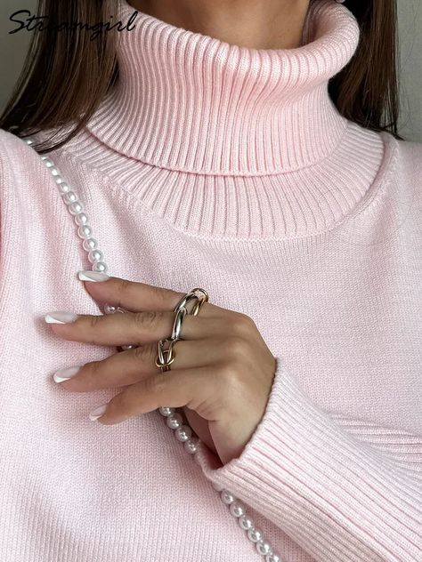 Winter Pink Turtleneck Sweaters Women Oversized Autumn Warm Women's Jumper Loose Basic White Turtleneck Sweaters Women, Pink Turtleneck, Pink Turtleneck Sweater, Turtleneck Sweaters, Sweaters Women, Ladies Turtleneck Sweaters, White Turtleneck, Women Pullover, Jumpers For Women