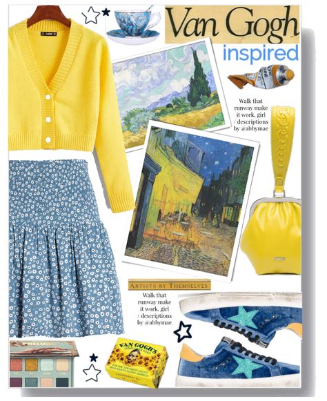 Van Gogh Outfit Ideas, Van Gogh Outfit Aesthetic, Van Gogh Inspired Outfit, Van Gogh Outfit, Art Teacher Outfits, Van Gogh Inspired, Artsy Outfit, Clothes Vintage, Fashion Collage