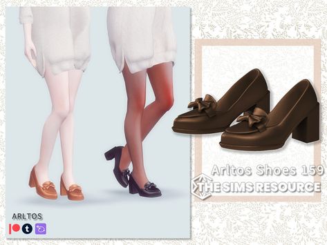 Sims 4 Vintage Shoes, Sims 4 Loafers, Sims Bridgerton, Elderly Clothes, Loafers With Bow, Halloween City, Bow Choker, Cc Shoes, Cc Clothes