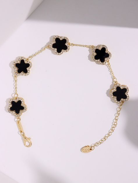 Rhinestone Flower Decor Bracelet Luxury Formal Bracelets With Flower Shape, Luxury Elegant Bracelet With Flower Charm, Cheap Flower-shaped Crystal Bracelet, Elegant Gold Flower-shaped Bracelets, Cheap Flower-shaped Crystal Bracelet For Women, Chain Bracelets, Rhinestone Flower, Watches Women Fashion, Flower Decor