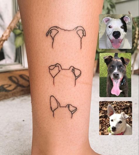 Tattoos For 3 Dogs, Year Of Dog Tattoo, Pitbull Fine Line Tattoo, 2 Dog Tattoo, Tattoos For Your Dog, Two Dogs Tattoo, Subtle Dog Tattoo, Tattoo For Dog, Dog Inspired Tattoos