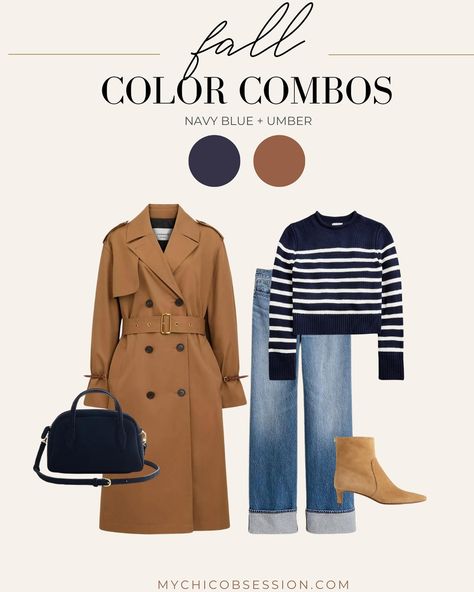 Fall is the perfect time to play with rich & cozy color combinations! From warm neutrals to pops of autumnal color, these picks will elevate your wardrobe and add depth to your looks 🍂 ✨Comment “LINK” to shop this post✨ Whether you’re sticking to what you know or trying something new, these colors are here to inspire! Swipe through & find your perfect combo 😉 #autumntime #autumnstyle #wardrobestylist #chicstyle #fashiontips #styletip #fallcolors #outfitideas #fallfashion #falloutfitideas Navy Blue Bag Outfit, Navy Blue Sweater Outfit, Blue Bag Outfit, Blue Sweater Outfit, Blue And White Striped Sweater, Striped Sweater Outfit, Coat Outfit Casual, Navy Blue Outfit, Chic Fall Outfit