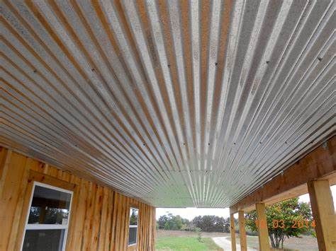 Using Corrugated Tin For Ceiling Galvanized Tin Ceiling, Galvanized Ceiling, Under Deck Roofing, Deck Ceiling, Under Deck Ceiling, Porch Appeal, Deck Roof, Ceiling Remodel, Patio Oasis