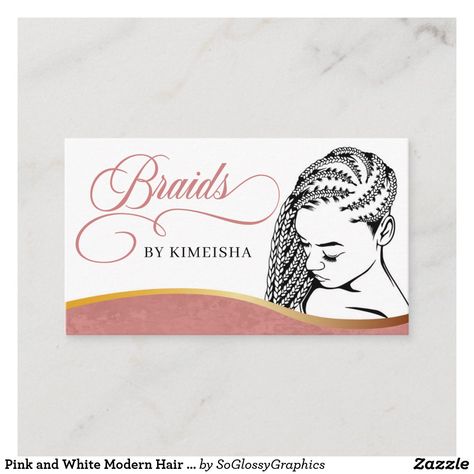 Pink and White Modern Hair Braiding Salon Business Card Hair Braiding Salon, Hair Logo Design, Salon Business Card, Hair African, Hair Business Cards, Qr Code Business Card, Hair Logo, Salon Business Cards, Salon Business