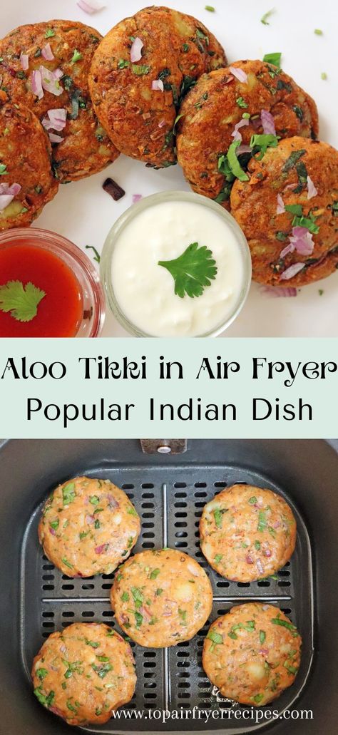 Aloo Tikki in Air Fryer Air Fryer Potato Patties, Veg Airfryer Recipes, Potato Cutlets Recipes, Indian Air Fryer Recipes, Air Fryer Dishes, Airfryer Indian Recipes, Airfryer Recipes Vegetarian, Indian Veg Air Fryer Recipes, Airfryer Indian Snacks