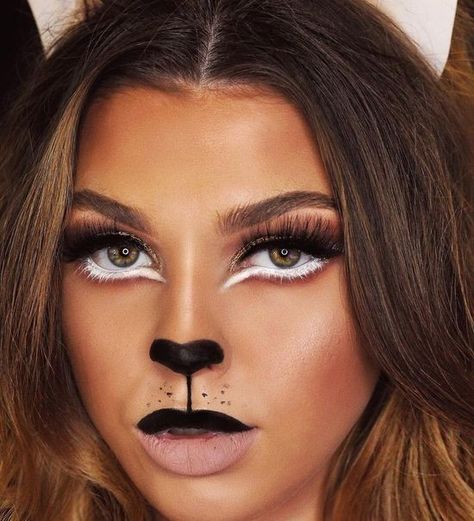 Panda Makeup Halloween, Chola Eyebrows, Fox Makeup Halloween, Panda Makeup, Lion Makeup, Simple Makeup Tutorial, Wolf Makeup, Tiger Makeup, Lion Halloween Costume