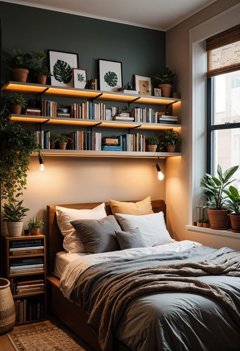 15 Clever Tiny Bedroom Ideas You Must See Small Bedroom Designs With Storage, Bedroom Office Storage Ideas, Storage Idea For Small Bedroom, Small Room Ideas Storage, Small College Room Ideas, Functional Bedroom Design, Small Bedroom Shelf Ideas, Optimizing Small Spaces, Tiny Office Bedroom