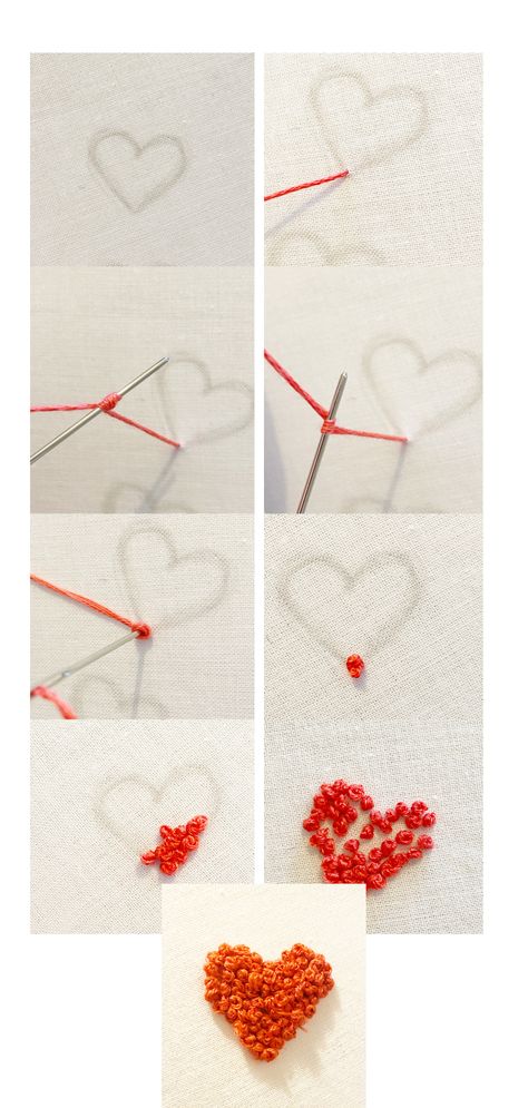 Embroidery Stitches Heart, Learning To Embroider Hand Embroidery, How To Sew A Heart Shape, Easy Heart Embroidery, Hand Embroidery Tutorial Step By Step, How To Embroider A Heart, How To Hand Embroidery Letters, Heart Embroidery Tutorial, Embroidery Heart Simple