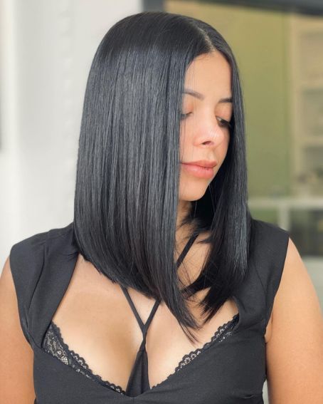 Long Bob Hair Colors, Slightly Angled Long Bob, Long Bobs For Curly Hair, Long Straight Bob Hairstyles, Long Bob Cuts For Women, Long Angle Bob, A Line Bob Long, Long Bob Grande, Straight Long Bob Haircut