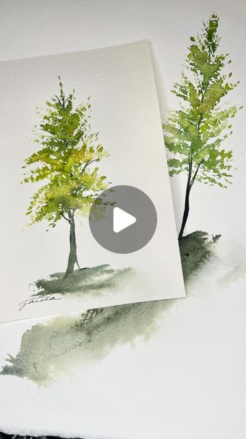 Ann Garcia | watercolor • art • design on Instagram: "This is another friendly reminder that white space is your friend. If you would like to practice this tree, make sure you leave white space (dry paper) between the marks of the fan brush. Go ahead and overlap some brushstrokes using different shades of green and yellow. I added some gold toward the end. Use those white spaces for showing some branches and parts of the trunk, but don’t overdo it. Less is often more. 🌞 Feel free to ask questions in the comments. I’m wishing you the best Sunday and the best week! 💛 Ann  Watercolor tree Fan brush  Tree painting  @anngarcia.art #anngarciaartist #anngarciawatercolor #treepainting #watercolortree #watercolorforbeginner #watercolor #watercolor_tutorials #watercolorpainting #watercolorart #tre Watercolor Trees Tutorial, Diy Large Wall Art, White Spaces, Tree Watercolor Painting, Paintings Tutorials, Water Coloring, Tree Watercolor, Watercolor Beginner, Brush Tree