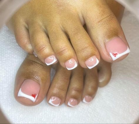 Valentine Day Toe Nails, Valentine’s Day Acrylic Toes, Valentine’s Day Pedicure, Valentines Day Toe Nails Pedicures, Valentines Pedicure Toenails, Red Toe Nail Designs, French Tip Toes With Design, Toes Acrylic Toenails, French Tips Ideas