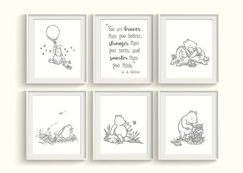 Winnie The Pooh Art, Pooh Nursery, Winnie The Pooh Nursery, Classic Pooh, Neutral Wall Decor, Bear Nursery, Pooh Baby, Baby Presents, Baby Shower Presents