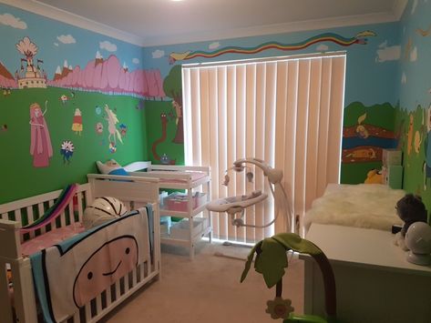 Nursery Ideas Anime, Adventure Time Themed Nursery, Adventure Time Nursery, Adventure Time Bedroom, Adventure Time Room, Hello Kitty Rooms, Nursery Room Design, Room Redesign, Baby Rooms