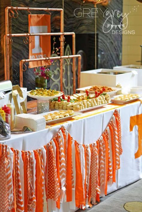 Tennessee Party Decorations, Ut Party Decorations, Clemson Birthday Party Ideas, Tennessee Football Birthday Party, Vols Birthday Party Tennessee, University Of Tennessee Birthday Party, Clemson Themed Graduation Party, Tennessee Grad Party, Clemson Party Ideas