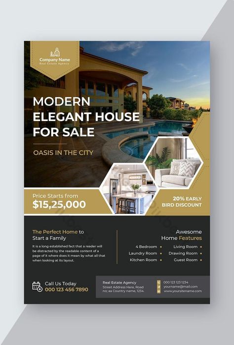 Real Estate Leaflet Design, Real Estate Flyer Design, Real Estate Marketing Design, Flyers Design, Template Black, Flyer Design Layout, Real Estate Flyer Template, Real Estates Design, Flyer Design Inspiration