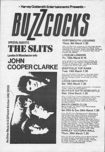 UK Tour 1978 The Buzzcocks, John Cooper Clarke, 1970s Punk, Leeds University, The Slits, Factory Records, Punk Poster, Uk Tour, Punk Aesthetic