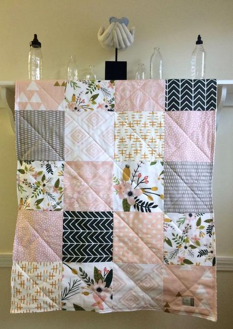 Modern Baby Quilt Girl Baby Blanket Baby Quilt Handmade | Etsy Modern Baby Quilts Girl, Peach Quilt, Baby Quilt Girl, Homemade Baby Blankets, Girl Baby Blanket, Couture Bb, Modern Baby Quilt, Handmade Baby Quilts, Quilt Care