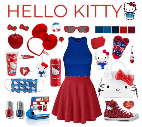 Hello Kitty Dress Aesthetic, Hello Kitty Inspired Outfits Aesthetic, Hello Kitty Theme Outfit, Hello Kitty Costume Diy, Hello Kitty Themed Outfit, Hello Kitty Costume Ideas, Diy Hello Kitty Costume, Hello Kitty Inspired Outfits, Hello Kitty Outfit Ideas