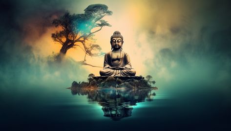 AI Art: Buddha Buddha Landscape, Buddha Statue Garden, Mindfulness Art, Art Buddha, Statue Garden, Tech Art, Picture Art, Futuristic Art, Buddha Art