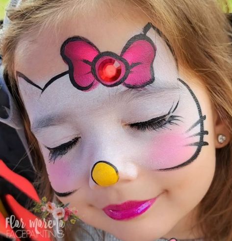 Hello Kitty Face Paint, Simple Face Paint, Easy Face Painting Designs, Kitty Face Paint, Animal Face Paintings, Face Paint Ideas, Cheek Art, Girl Face Painting, Face Painting Tutorials