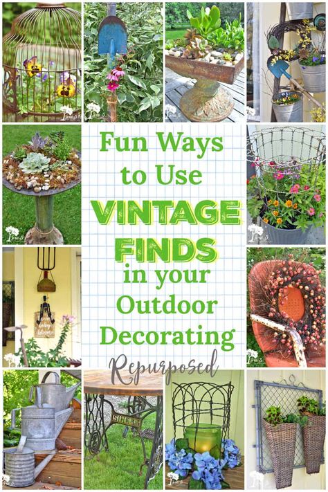 Junk Garden Ideas Repurposed, Vintage Outdoor Decor, Thrifty Style, Yard Crafts, Recycle Projects, Repurposed Projects, Junk Garden, Spring Porch Decor, Flea Market Gardening