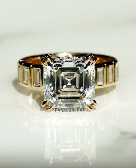 Wide Band Engagement Ring, Asscher Engagement Ring, Asscher Cut Ring, Baguette Diamond Rings, Asscher Cut, Ring Moissanite, Moissanite Wedding Rings, Band Engagement Ring, Personalized Rings