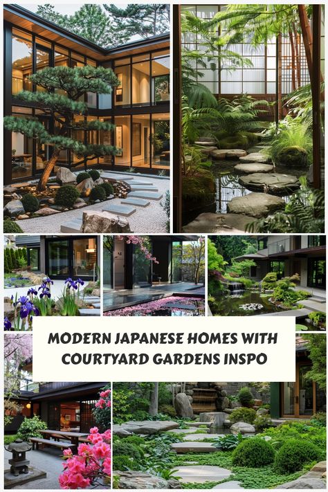 Style tips taken from modern Japanese homes with courtyard gardens that you can apply to your own home. Inner Garden House, Modern Courtyard Design, Japanese Courtyard House, Courtyard Design Ideas, Japanese Courtyard Garden, Center Courtyard, Japanese Exterior, Modern Japanese Homes, Japanese Courtyard