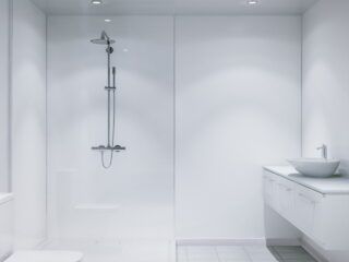 Bathroom Wall Panels, Wet Wall Panels - Wet Wall Works Wet Wall Panels, Wall Sheets, Waterproof Wall Panels, White Wall Paneling, Cool Calm And Collected, Bathroom Wall Panels, Wall Panel Design, Tongue And Groove, White Paneling