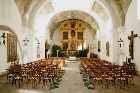 Wedding Processional, Hacienda Wedding, Church Wedding Ceremony, Ceremony Chairs, Church Wedding Decorations, Jose Villa, Woodsy Wedding, Wedding Aisle Decorations, Mexican Street