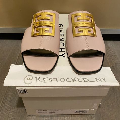 Givenchy Shoes, Slide Sandals, Slip On Sandal, Gold Finish, Women's Shoes Sandals, Givenchy, Calf Skin, Metallic Silver, Light Pink